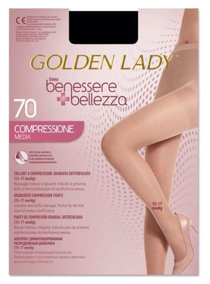 COLLANT GOLDEN LADY BENESSERE+BELLEZZA 70 DENARI COMPRESSIONE MEDIA 15-17 MMHG NERO L
